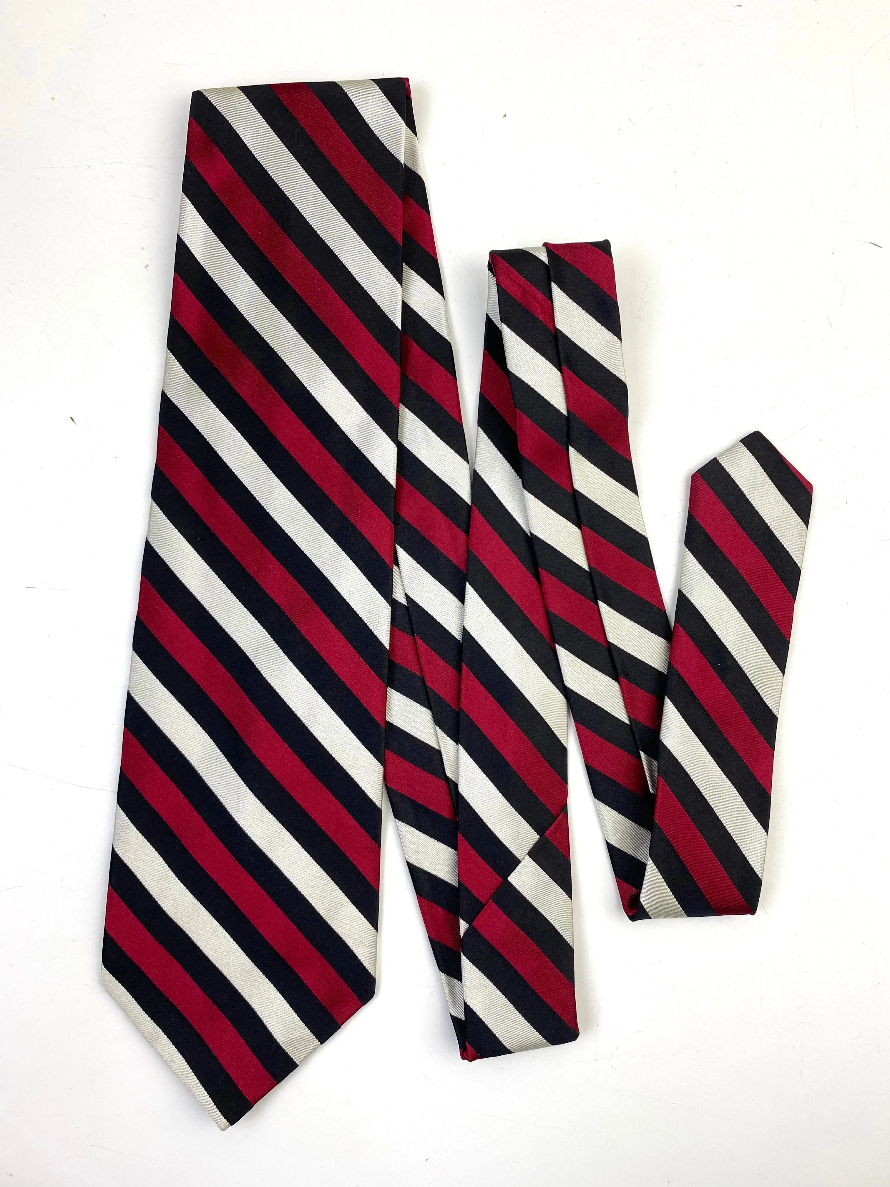 90s Deadstock Silk Necktie, Men's Vintage Wine/ Black Diagonal Stripe Pattern Tie, NOS