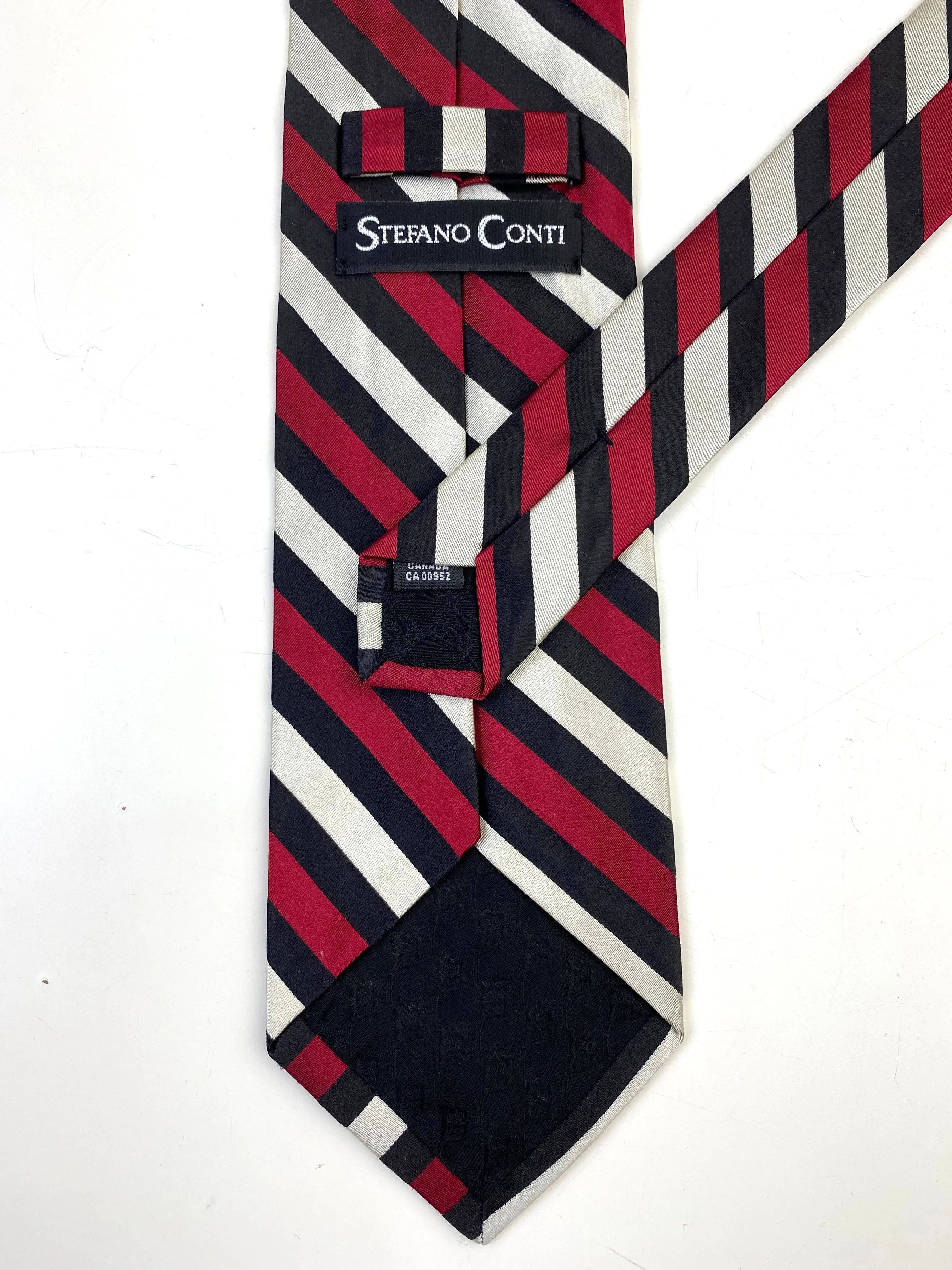 90s Deadstock Silk Necktie, Men's Vintage Wine/ Black Diagonal Stripe Pattern Tie, NOS