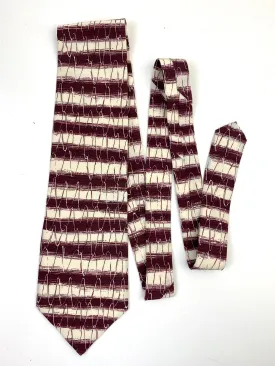 90s Deadstock Silk Necktie, Men's Vintage Wine/ Cream Horizontal Stripe Pattern Tie, NOS
