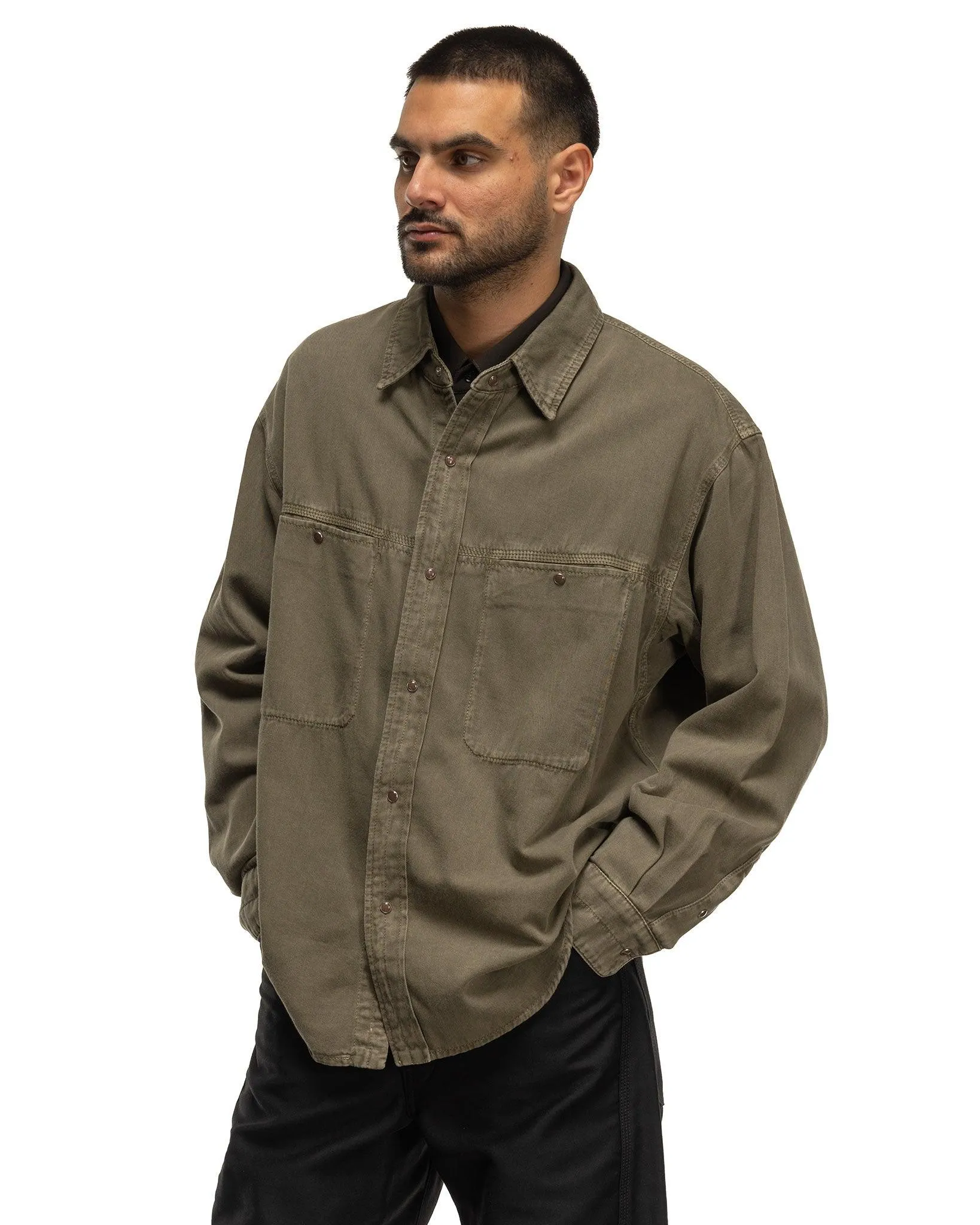 Denim Shirt With Snaps Snow Olive