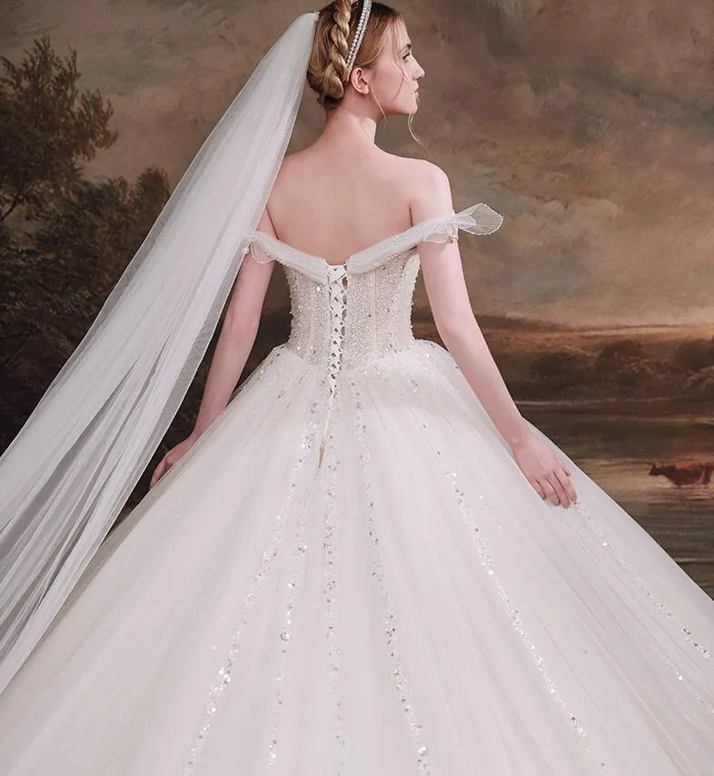 Off Shoulders Cathedral Ball Gown Wedding Dress