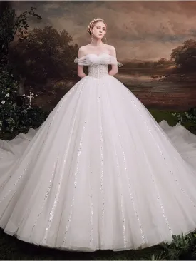 Off Shoulders Cathedral Ball Gown Wedding Dress