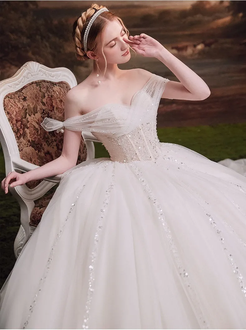 Off Shoulders Cathedral Ball Gown Wedding Dress