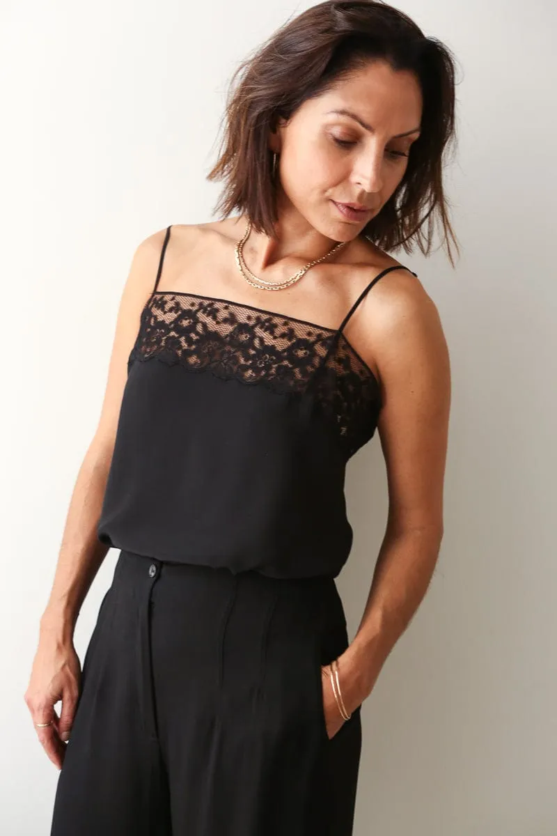 Virginie Lace Silk Camisole - Black