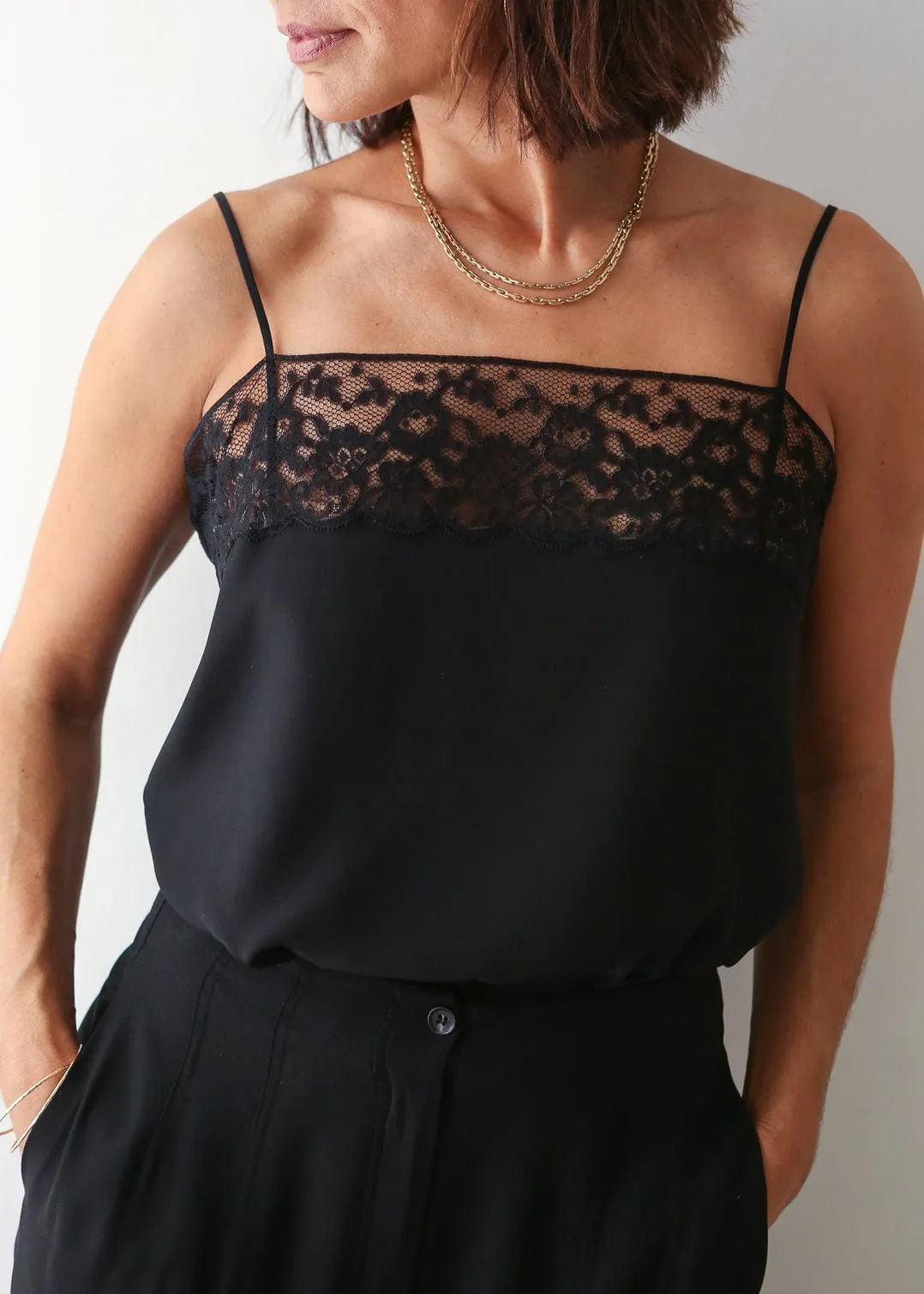 Virginie Lace Silk Camisole - Black