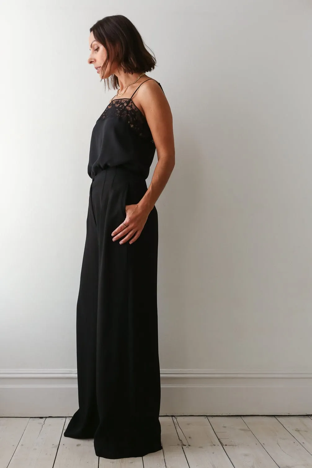 Virginie Lace Silk Camisole - Black