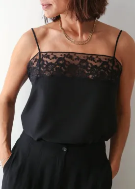 Virginie Lace Silk Camisole - Black
