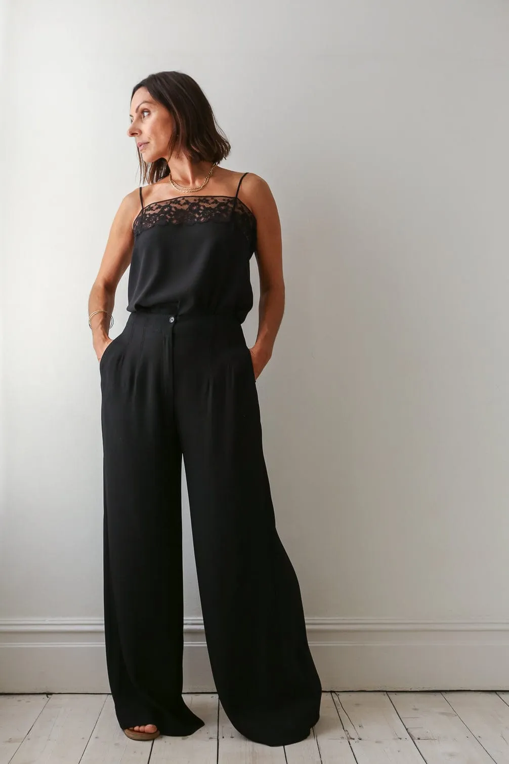 Virginie Lace Silk Camisole - Black